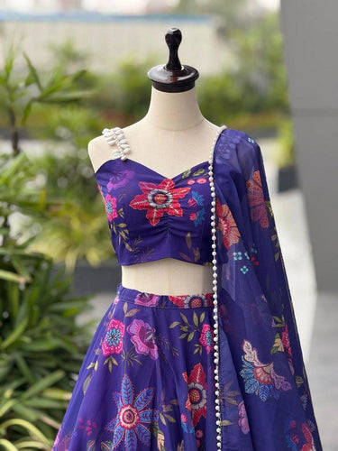Violet floral organza silk readymade Lehenga