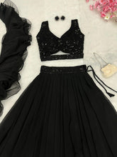 Black sequinned top with plain skirt Lehenga readymade