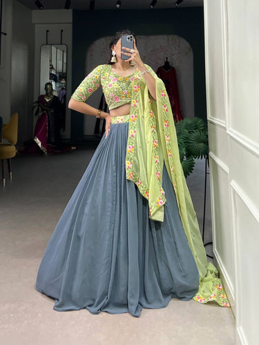 Grey and pista green georgette Lehenga