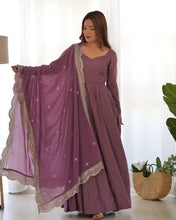 Mauve Roman silk anarkali set readymade