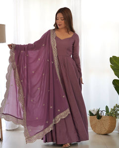 Mauve Roman silk anarkali set readymade