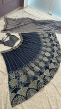 Steel blue Rangoon silk Lehenga with rainbow sequins