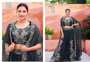Ink blue palazzo set with keri embroidery