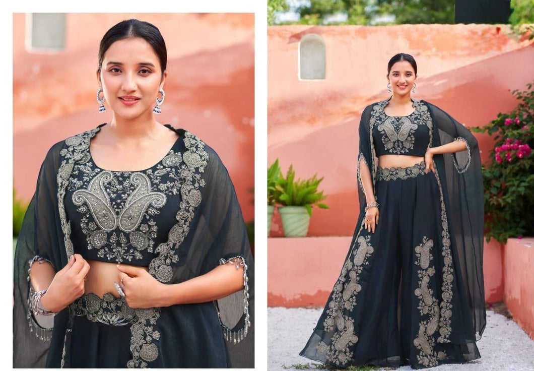 Ink blue palazzo set with keri embroidery