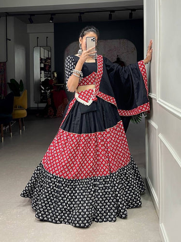 Multiple printed fabric pure cotton readymade Lehenga