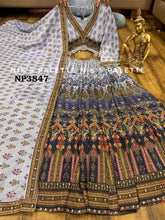 Lilac ombre to midnight purple printed Lehenga