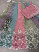 Pink chinnon multicoloured panelled Lehenga