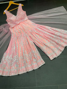 Pink georgette palazzo style suit