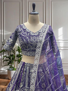 Royal purple embroidered wedding Lehenga (lightweight + plus + long sleeves option)