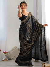 New sequence saree in black, red and wine
