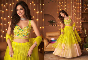 Yellow peach ombré shaded Lehenga