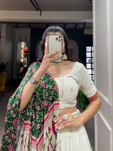 Lucknowi and paithani white Lehenga