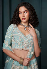 Sky blue georgette wedding Lehenga