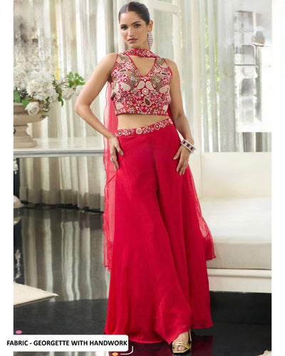 Red palazzo suit (petite)