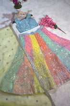 Multicoloured panelled Georgette Lehenga