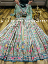 Niks collection - Pastel sage crepe silk printed lehengal