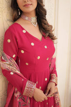 Georgette red gown with floral dupatta