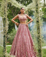 Red chine sequins and thread Lehenga