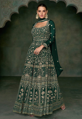 Janisha readymade - forest green georgette anarkali
