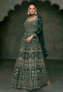 Janisha readymade - forest green georgette anarkali
