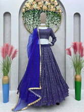 Royal and navy blue sequinned Lehenga