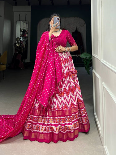 Tussar silk chevron style in pink (skirt stitched)