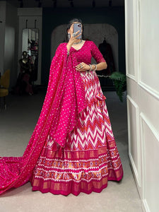 Tussar silk chevron style in pink (skirt stitched)