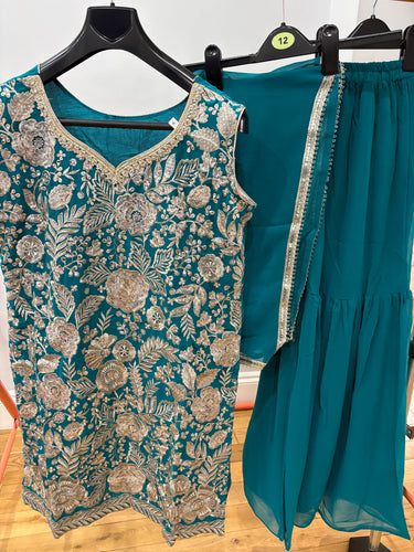 Teal and gold sharara suit (plus size)