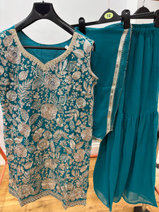 Teal and gold sharara suit (plus size)