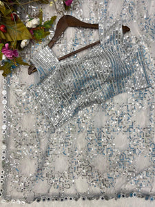 Partywear silver butterfly net saree