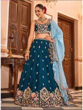 Teal Georgette sequins lehenga