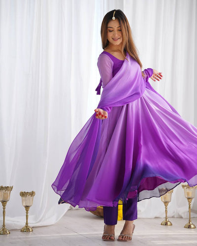 Purple shaded anarkali set readymade