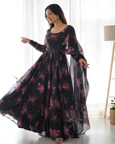 Black organza anarkali set