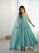 Sea Green crunchy silk anarkali