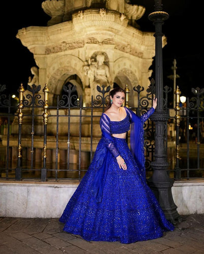 Royal blue net partywear Lehenga