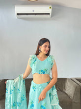 Mint geeen with blue floral readymade Lehenga