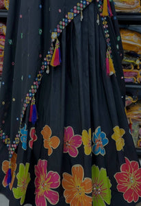 Black and florals Lehenga