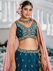 Navy blue and pink Lehenga