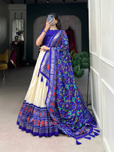 Tussar silk Lehenga with patola print in royal blue