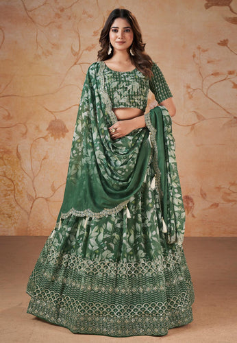 Green printed floral Lehenga