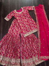 Viscose jacquard sequins gharara readymade set in Rani pink