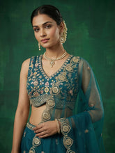 Teal chinon embroidered Lehenga