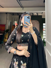 Black sequinned and floral motif Lehenga