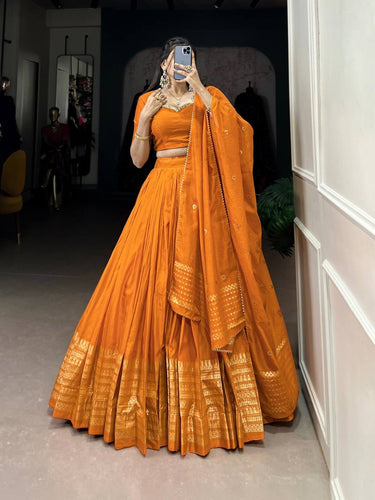 Chanderi silk plain orange Lehenga (skirt stitched)
