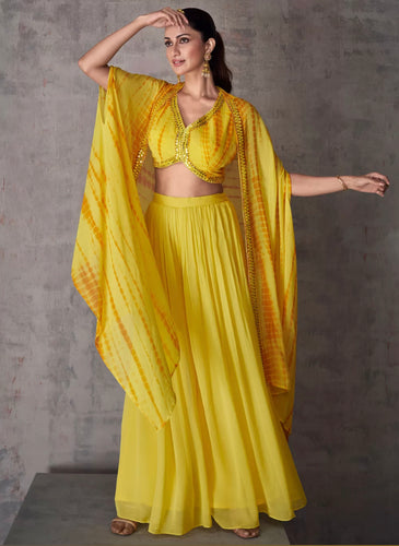 Yellow trouser set with cape