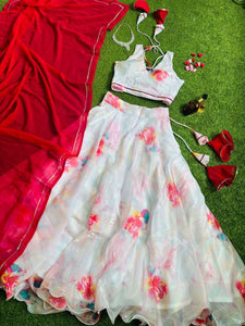 White floral digital print Lehenga - readymade