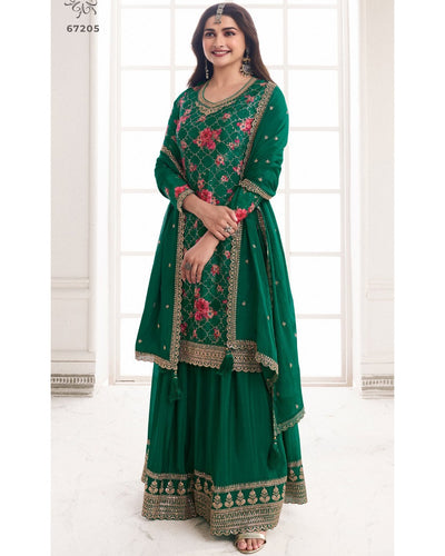 Fusion in fashion - embroidered chinon silk floral suits