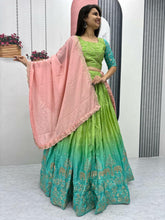 Green ombré Lehenga with elephant design