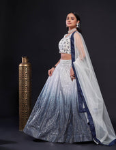 Blue, grey and white ombre sequinned Lehenga