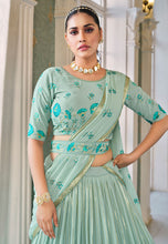 Pista Green A line georgette Lehenga with belt